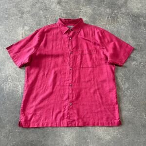 Banana Republic Linen Shirt Mens XL Red Factory Button Up Short Sleeve